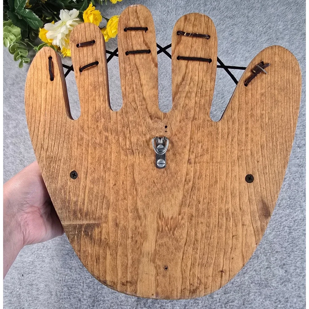 Y2K Wood Baseball Glove Wall Shelf Bat Mitt Holder Brown Sports Decor Rustic